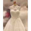 2017 Hot Sale Cap Sleeve Vintage High Collar Illusion Neck Lace Appliqued White Ball Gown Wedding Dress